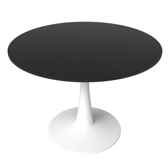 LeisureMod Round Dining Table Modern 40" MDF Wood Tabletop with Steel Pedestal Base for Kitchen and Living Room Bristol Series in Black