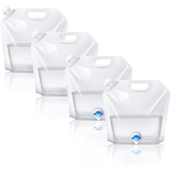 Collapsible Water Container 4 Pack – Portable Water Bags with Spout, Folding Plastic Water Carrier Tank, Leak-Proof Emergency Camping Water Storage for Travel Hiking(1.3 Gal)