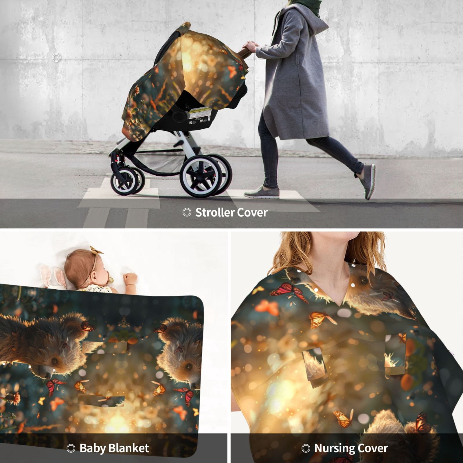 Car Seat Cover Baby - Sunshine Butterfly Flower Bear Breathable Infant Car Seat Cover for Baby Carseat, Lightweight Comfort Baby Essentials Must Haves Newborn Stuff for Girl Boy