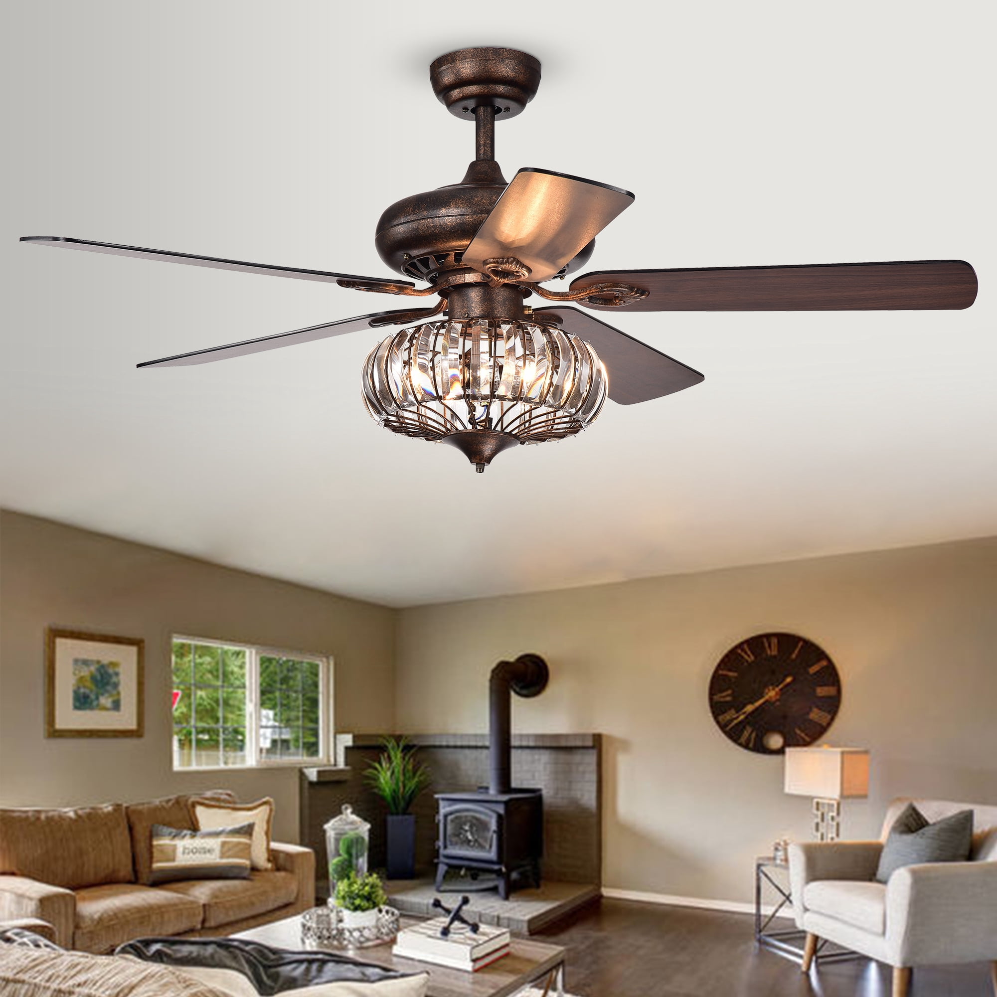 Chrysaor 3-Light Crystal 5-Blade 52-Inch Brown Ceiling Fan with Remote