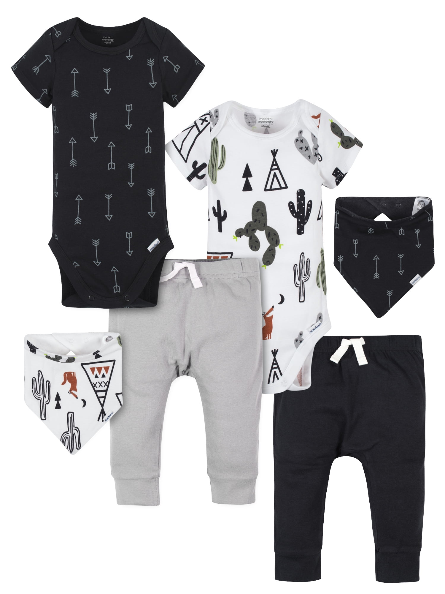 Modern Moments By Gerber Organic Baby Boy Bodysuits Harem Pants Bandana Bibs 6 Piece Nb 12m Walmart Com