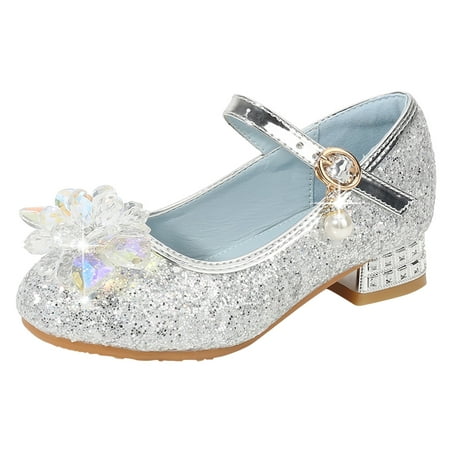 

nsendm Toddler Little Kid Girls Dress Pumps Glitter Sequins Princess Flower Low Heels Party Toddler Flip Flops Size 5 Sandal Grey 6 Years