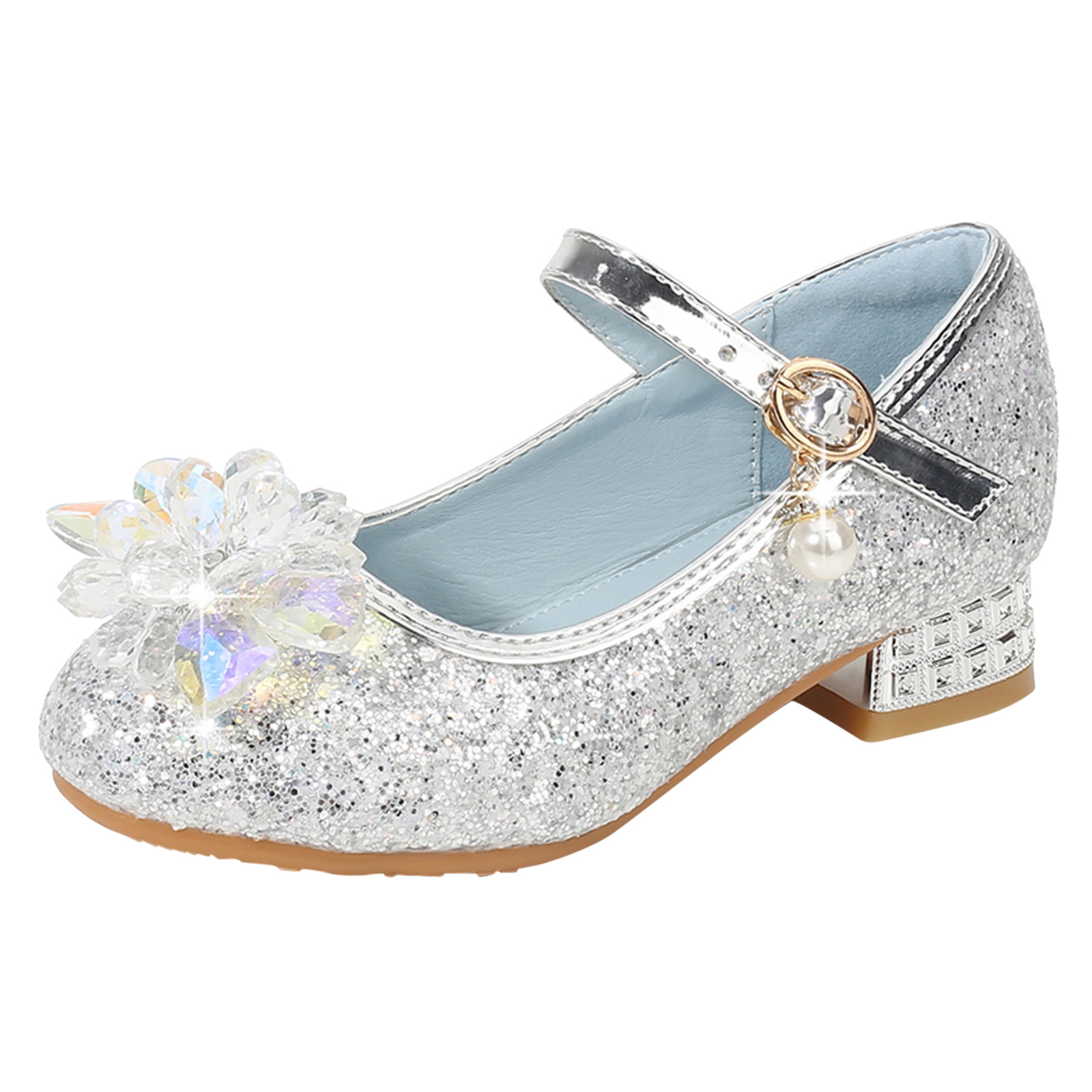 Youmylove Toddler Little Kid Girls Dress Pumps Glitter Sequins Princess Flower Low Heels Party Show Dance Shoes Rhinestone Sandals Children Casual Shoes - image 1 of 9