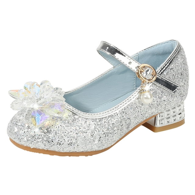 Youmylove Toddler Little Kid Girls Dress Pumps Glitter Sequins Princess Flower Low Heels Party Show Dance Shoes Rhinestone Sandals Children Casual Shoes