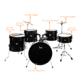 thumbnail image 4 of Hassch Drum Sets 5-Piece for Beginners, Drum Kit with Stool, Cymbals, Pedal and Drumstick, Black, 4 of 11