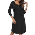 thumbnail image 2 of Vestido camisero informal de manga 3/4 para mujer, estilo túnica larga, holgado, hasta la rodilla S, 2 of 9