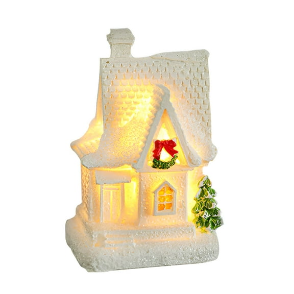 LAMIRO Christmas House Village,Led Resin Christmas Village House,Christmas Scenes Decor White Christmas Tabletop Decoration,Warm Light,White,Household Supplies