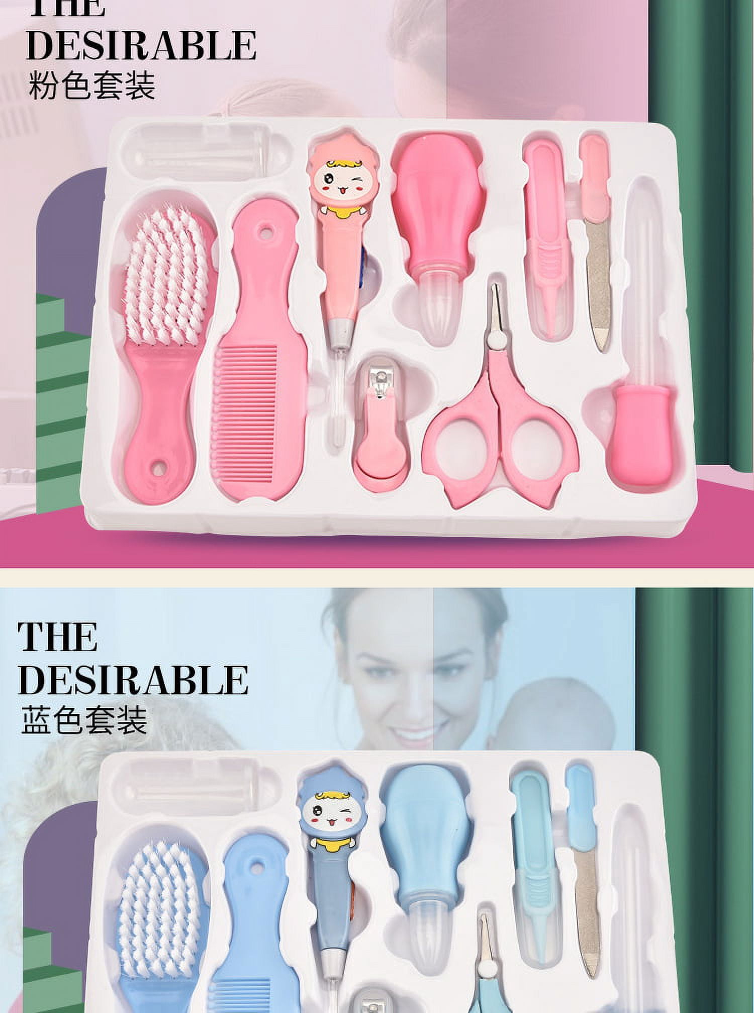FZFLZDH 10Pcs/Set Baby Health Care Kit,Portable Newborn Infant Nursery Set Kids Grooming Kit Baby Nail Clipper Brush Comb Cleaning Sets ,Baby Nail Scissors, Nail Clipper(Blue)