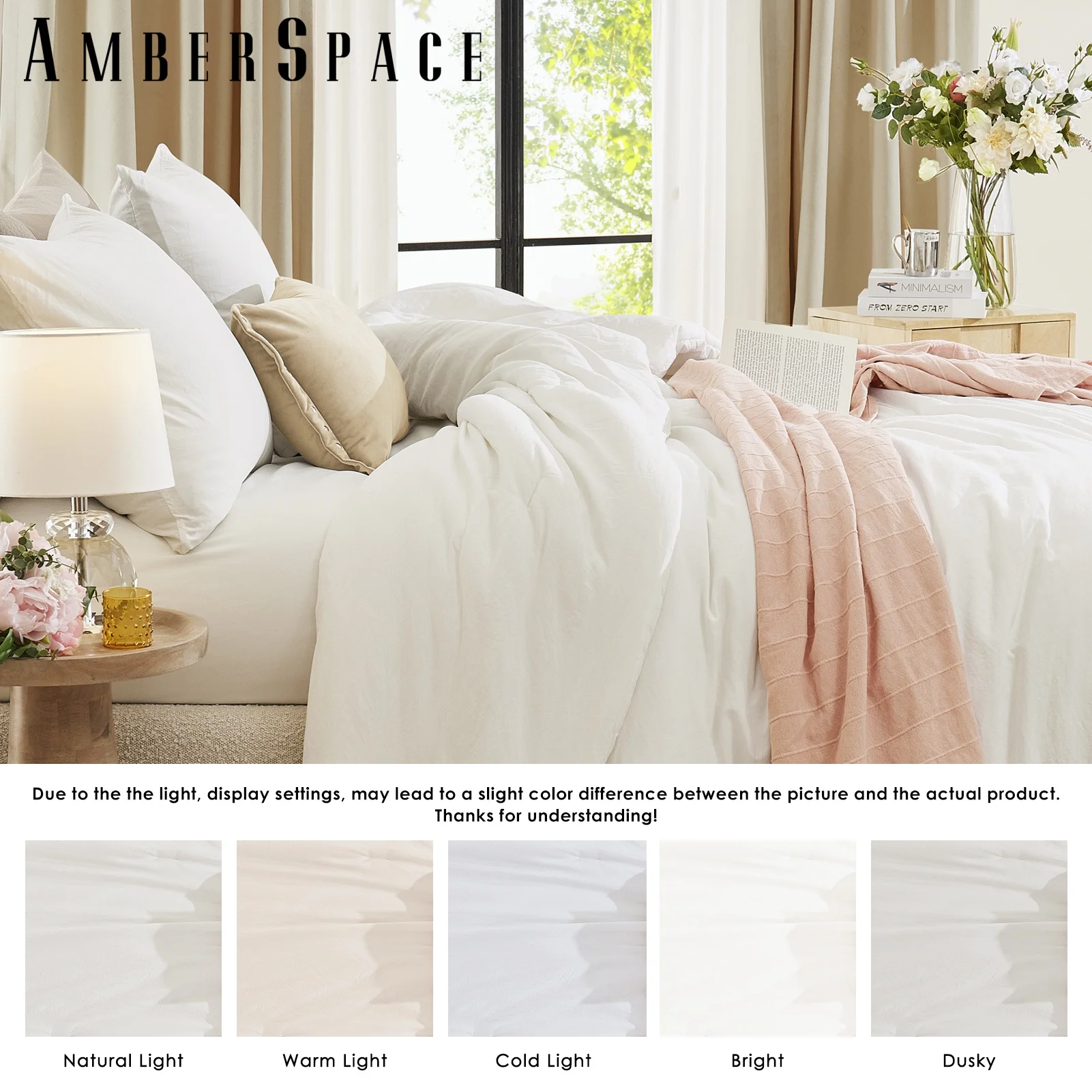 Amberspace Prewashed fabric 3-piece Bed in a Bag Comforter Set with Sheets,Arctic White,King