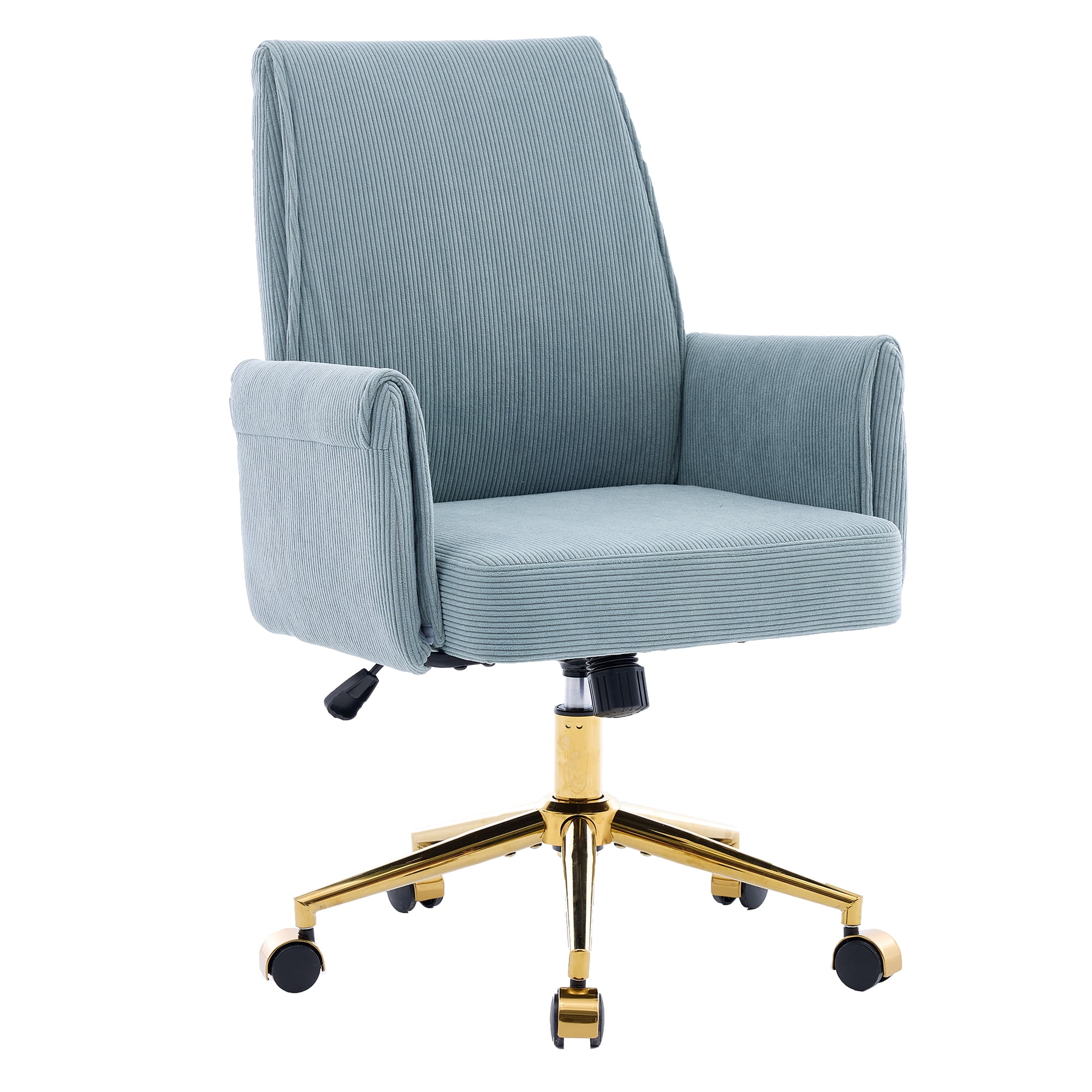 Leumius Mid-Back Liftable Office Chair with Striped Fabric and Ergonomically Designed Accent Chairs for Office Bedroom Dressing Table Blue