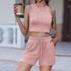 thumbnail image 4 of Trajes De Verano De 2 Piezas Conjunto de pantalones cortos de 2 piezas para damas Estilo casual Chaleco sin mangas Pantalones cortos Traje deportivo Cgtredaw Rosa M para Mujer, 4 of 7