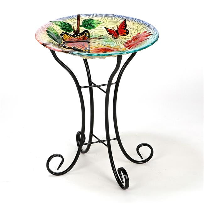 Panacea 82905 16 in Peacock Glass Bird Bath with Stand Panacea 82905 16 in Peacock Glass Bird Bath with Stand