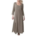 thumbnail image 2 of EGNMCR Robes de Fête pour Femmes Mode Robe Femme Printemps/été Col en V Manches 3/4 Coton Lin, 2 of 6