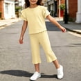 thumbnail image 4 of XYAIYT Outfit Sets for Girls 2-11 T Ruffle Short Sleeve Tops and Straight Leg Capri Pants Casual 2 Piece Sets, 4 of 6