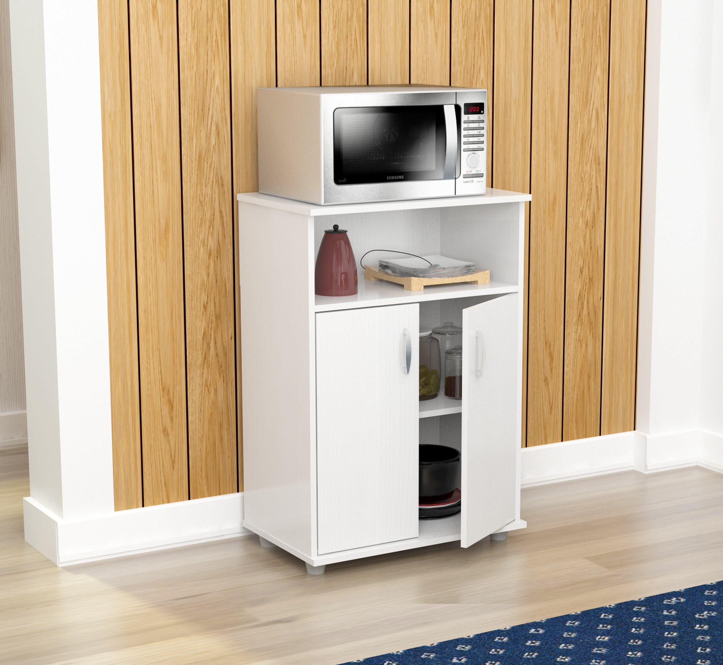 34.7" White Melamine and Engineered Wood Microwave Cabinet - Walmart