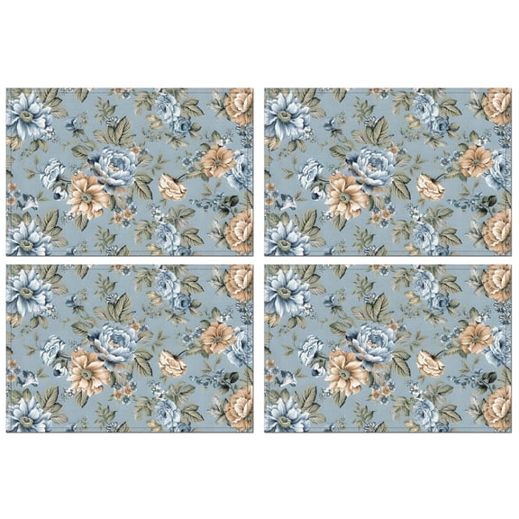 Pioneer Flower Floral Print Pattern Summer Placemats Table Placemats Set Of 4-Linen Kitchen Washable Placemats Table Mats 12x18 Inch Non-Slip Heat Resistant