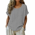 thumbnail image 3 of VBVC Women's Striped Short Sleeve Tunic Top,Ladies Crew Neck Casual Loose Fit Blouse,Lightweight Summer Shirts for Women,Black,S-3XL, 3 of 7