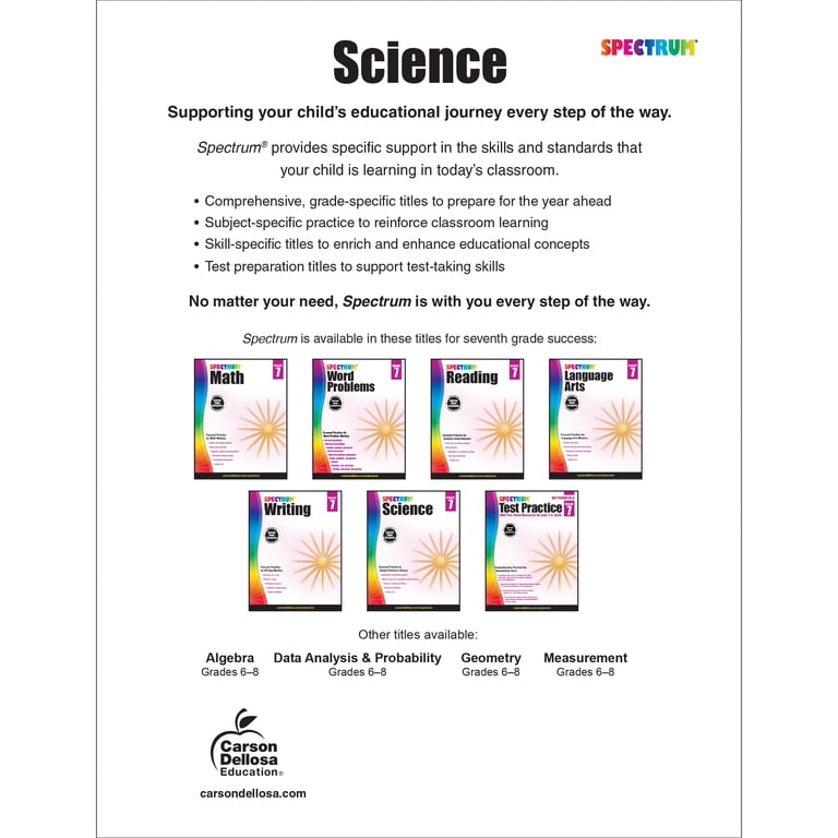 SPECTRUM, Science Workbook, Volume 59, Grade 7, Educational