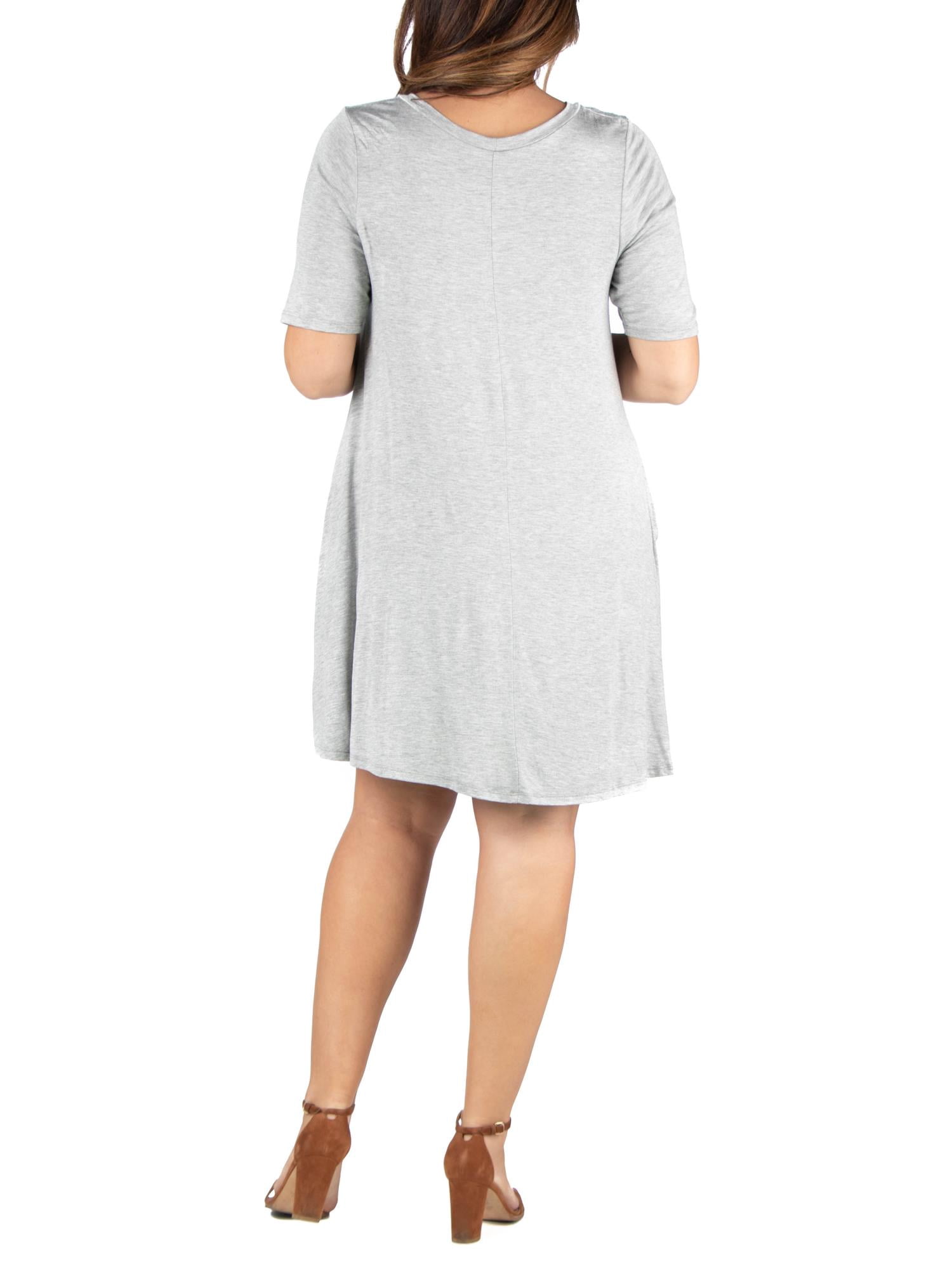 24/7 Comfort Apparel Women's Plus Size Knee Length Pocket T Shirt Dress