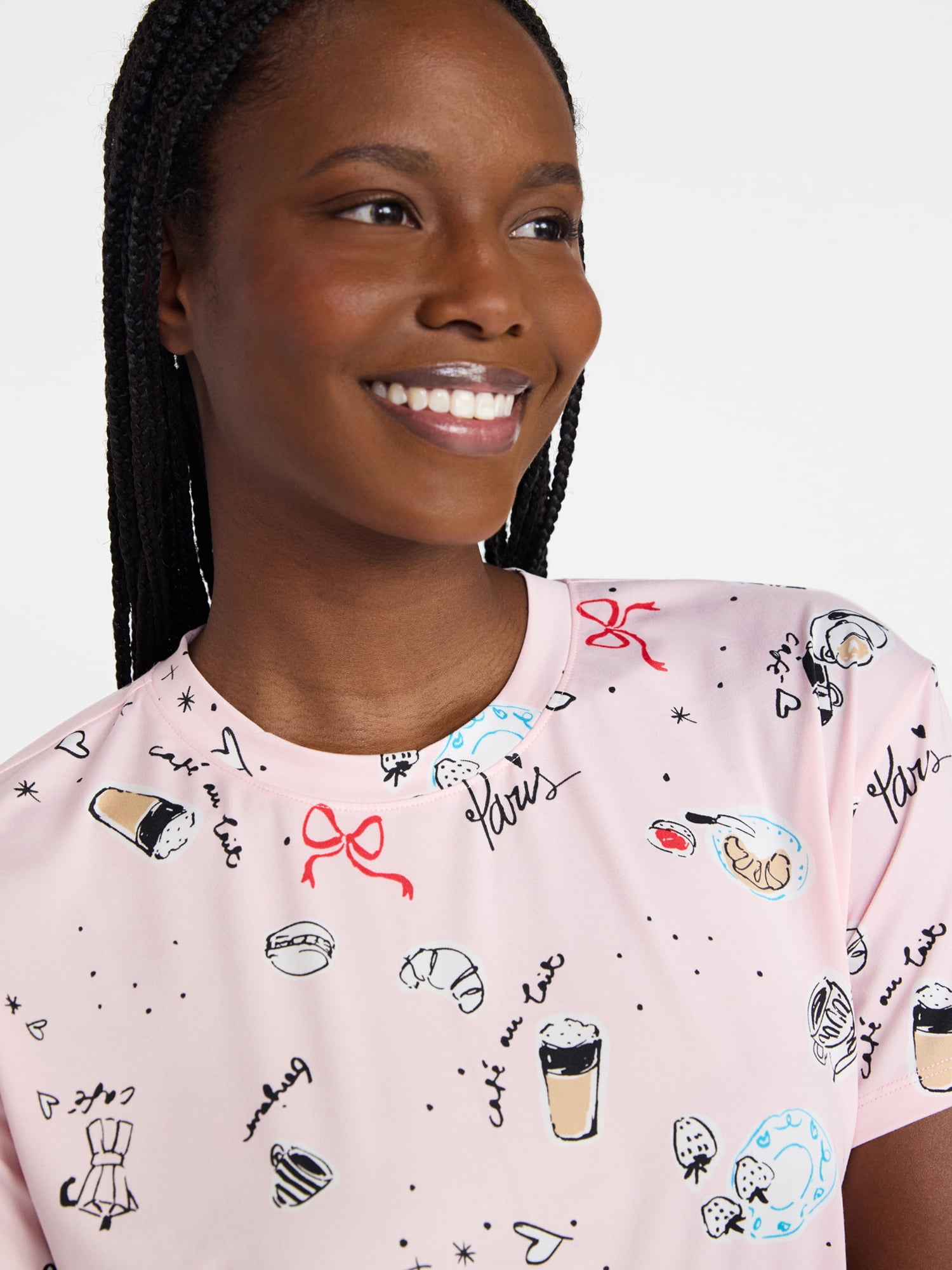 Joyspun Women's Dreamy Soft Collection Short Sleeve Sleep Top and Open Leg Pants Pajama Set, 2-Piece, Sizes XS-3X