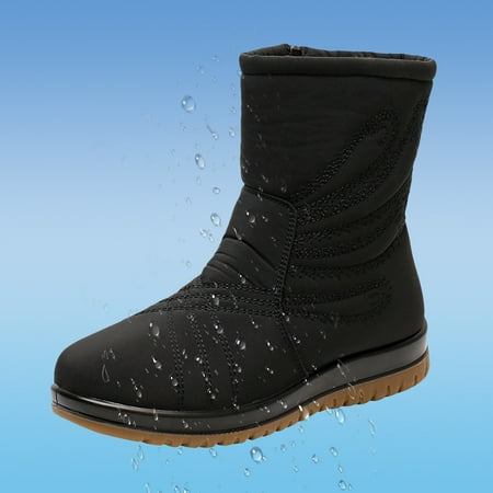 

Cathalem Wedge Boots for Women Ladies Shoes Mid Length Snow Boots Flat Velvet Warm Boots Casual Shoes Fashion Soft Bottom Ski Shoes Black 8