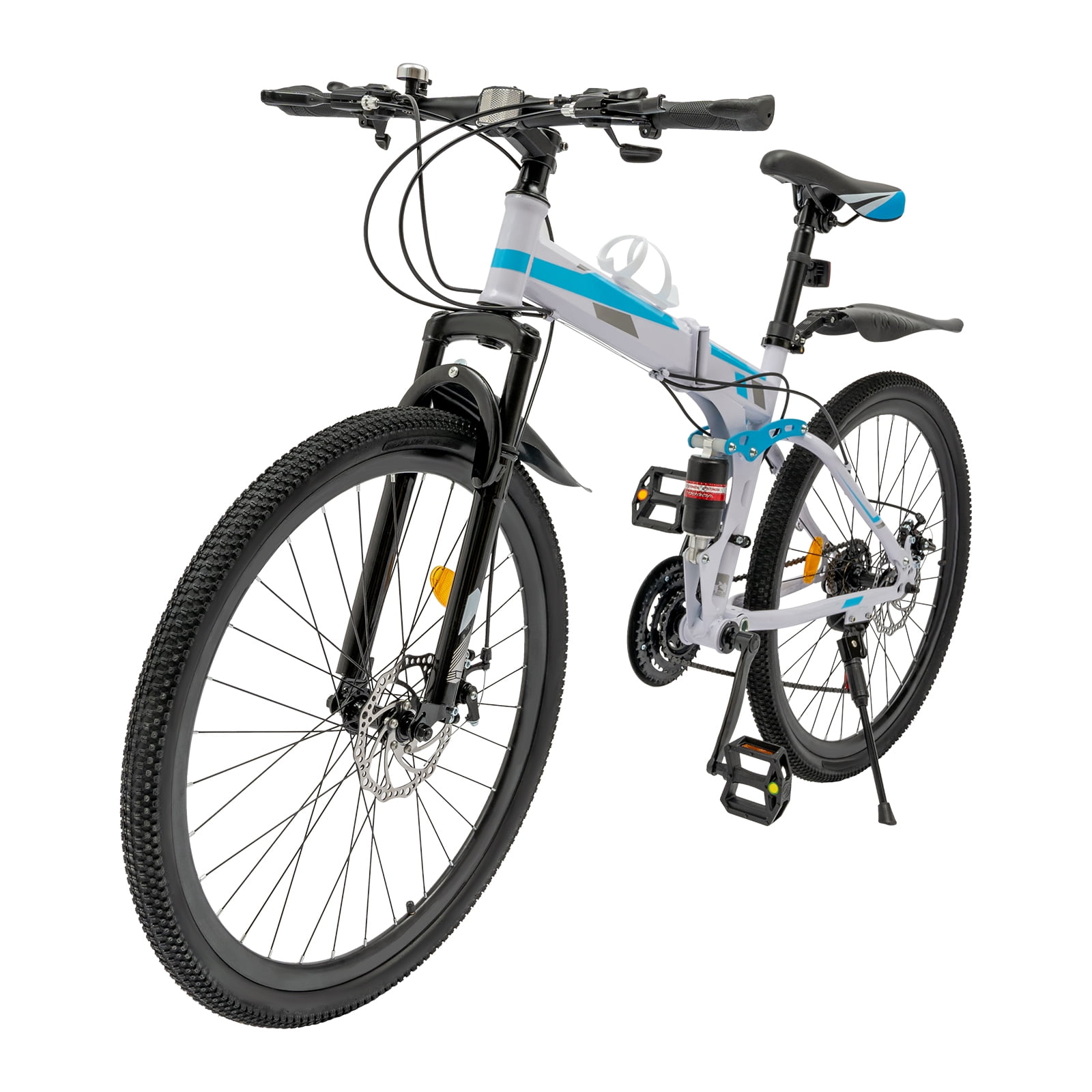 ChicHomey 26" Folding Mountain Bike-- 21-Speed (3x7 Gears),264.5lbs Max Load,Dual Disc Brakes & Anti-Slip Tires for Urban/Outdoor Cycling,Blue&White