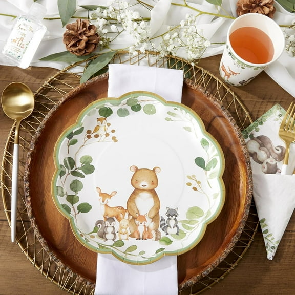 RFGBRG-Woodland Baby Shower Decorations - 78-Piece Baby Shower Plates and Napkins Set with Cups for 16 Guests - Gender Reveal Decorations Forest Animal Theme Party Supplies and Table Decor