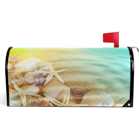 Seashells Starfishes Beach Mailbox Cover Ocean Sea Mailbox Covers Magnetic Large Size 25.5" X 21" Mailbox Wraps Post Letter Box Cover Garden Decorations