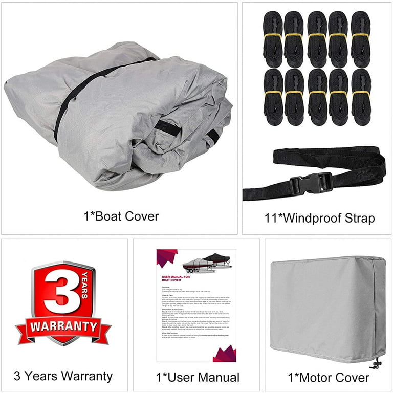 RVMasking Housse De Bateau Imperméable 1200D Avec Sac De Rangement En Rip-stop Pour Bateau à Moteur, Coque En V, Runabout, Bateau De Pêche Et Ski, Coque Triple, Housse De Bateau De Qualité