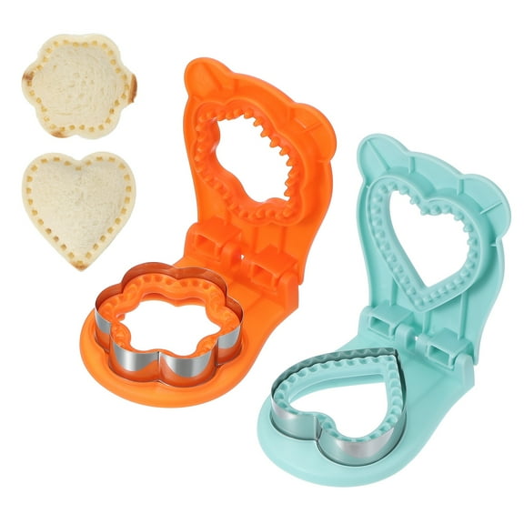 Uxcell 2 Pack Crustless Sandwich Cutter, Flower/Heart Shape Uncrustable Sandwich Maker Sealer Press Bread Cookie Cutter and Sealer for DIY Breakfast Lunch Afternoon Tea (Orange/Blue)