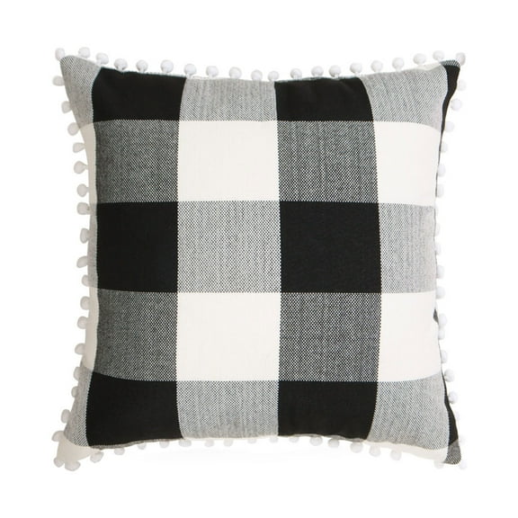 PiccoCasa Retor Checked Plaid Throw Pillow Covers Black Beige White Polyester 1