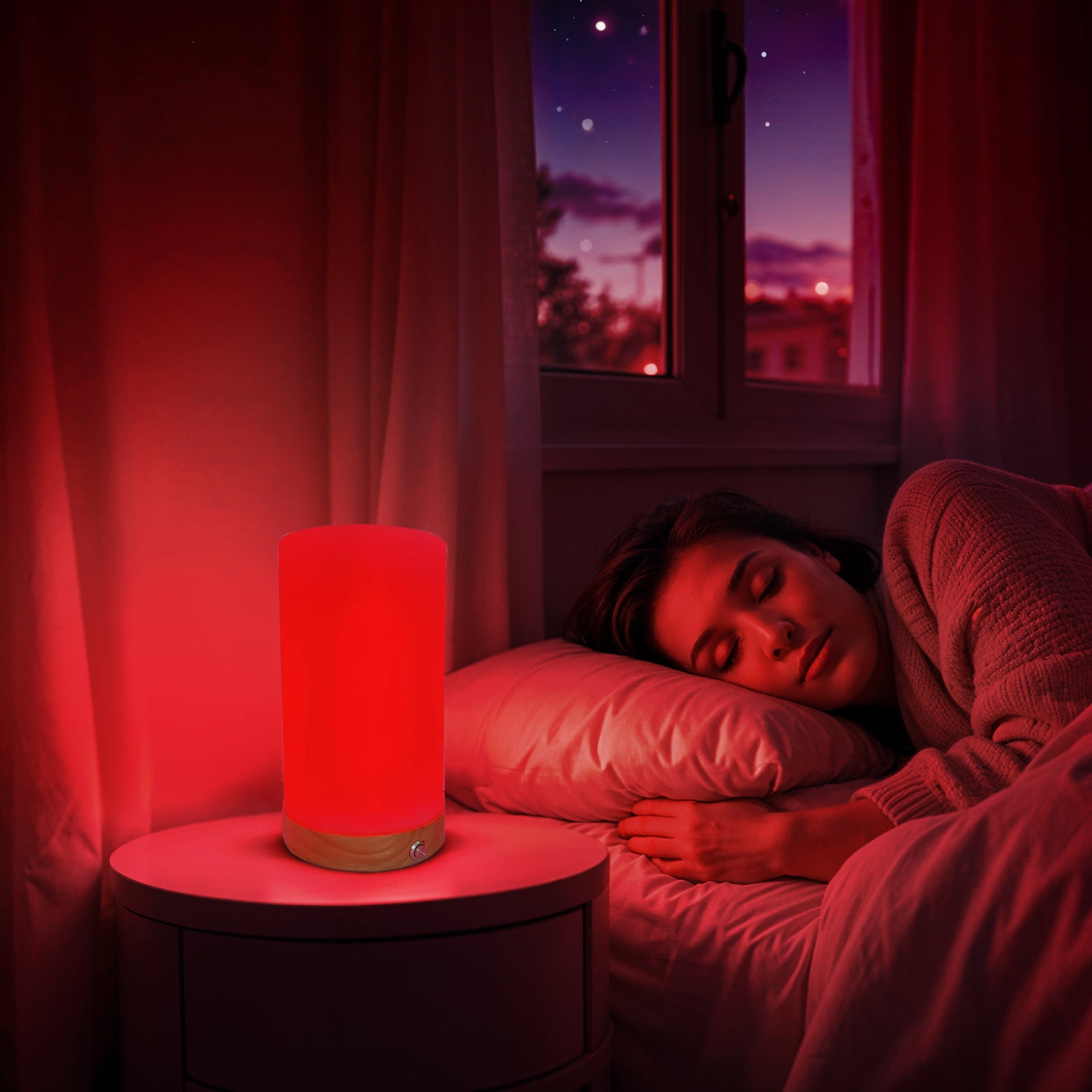 Revive -  Red Light Lamp:  Red Light for Sleep 660nm Melatonin Promoting Natural Sleep Aid, Bedroom & Nursery Nightlight (milk Shade and Wood Base)