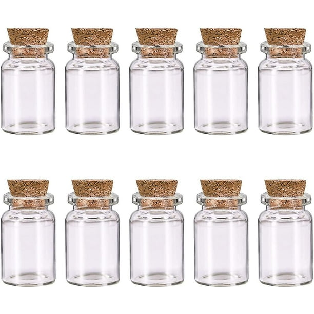 10 botellas pequeñas de vidrio con tapas de corcho, mini botellas de vidrio con tapones, frascos de hechizos vacíos, botellas pequeñas para mensajes, pequeñas botellas de deseos, poti en miniatura