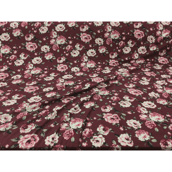 Printed Rayon Spandex 4 way Stretch Apparel Fabric Burgundy Mauve Floral G302