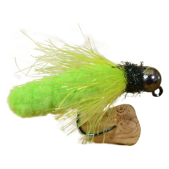 Tungsten Mop Jig Fly - Size 10 Euro Nymph, 6ct Pack - Hanak Hook, Chartreuse & Tan - Fly Fishing Bait for Trout & Panfish