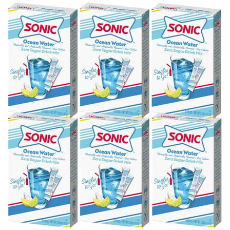 Sonic Singles to Go Powdered Drink Mix, Ocean Water, 6 Sticks per Box, 6 Boxes included (36 Sticks Total)