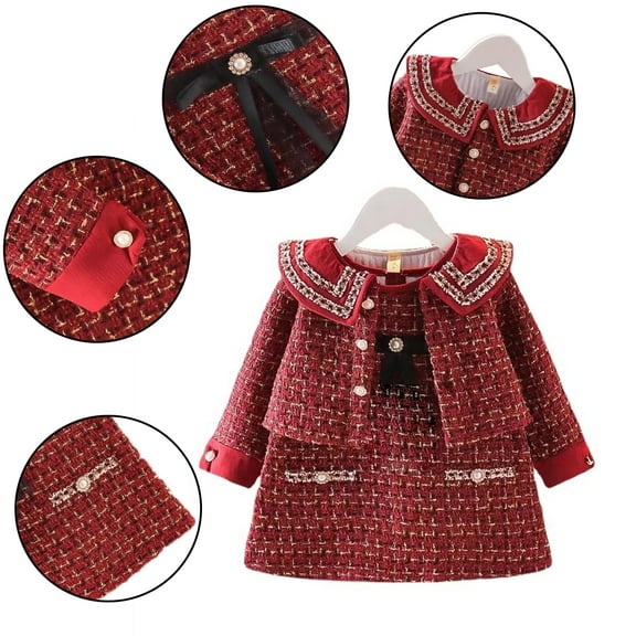 Esaierr Kids Baby Girls Fall Winter Dress 2Pcs Outfits Vest Dress and Cardigan Outwear Two Piece Set 1-5Y Toddler Winter Clothes
