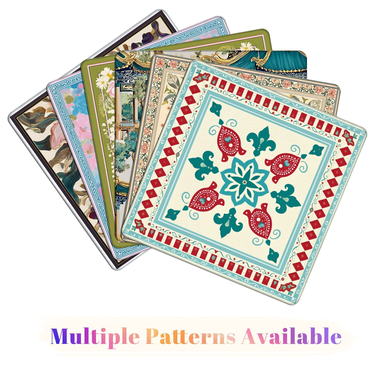 Mahjong Mat 31.5" x 31.5" Floral Geometric Red Teal Ornamental Motifs Decorative Borders Non-Slip Noise Reduction American Mahjong Tiles Table Cover for Dominoes Poker Card Board Games Gift