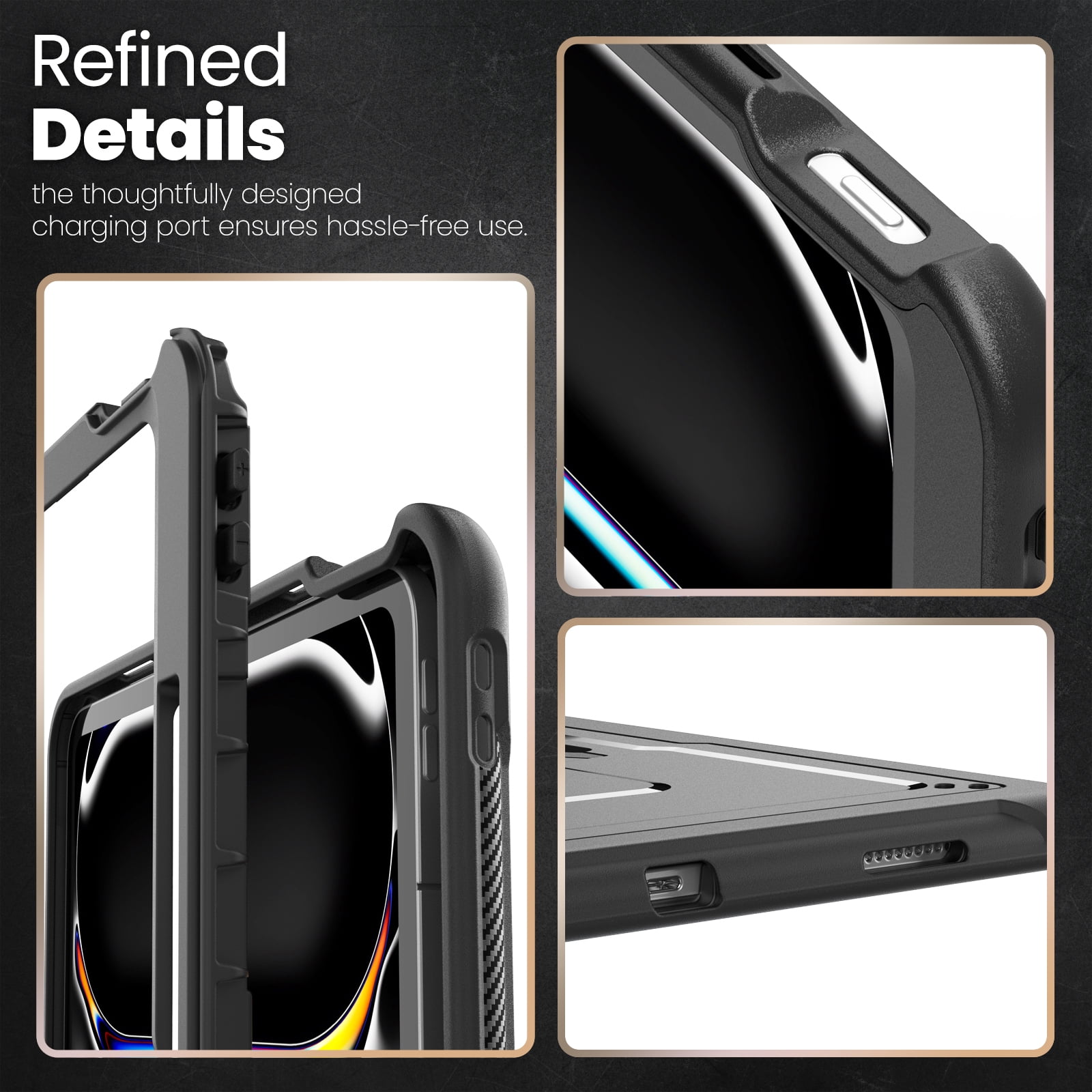 Allytechgroup Case for Apple iPad Pro 13 inch (M4) 2024 with Pencil Holder/ Support Pencil 2nd & Magnetic Attachment Wireless Charging Kickstand Hard PC + Soft TPU Shockproof Stand Rugged Cover, Black