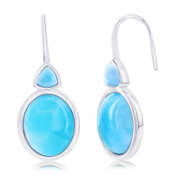 Beaux Bijoux Sterling Silver Triangle & Oval-Shaped Blue Larimar Earrings for Women - Natural Larimar Stone Jewelry - Unique Hypoallergenic Dangle Larimar Earrings for Women