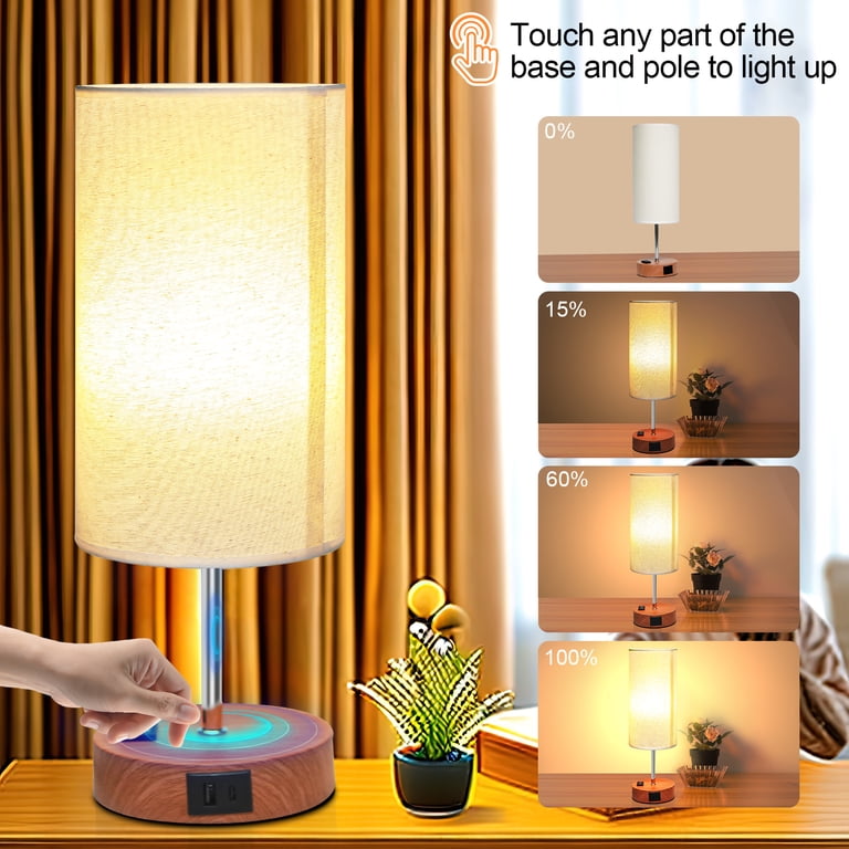 YUWENUS 3-Way Dimmable Bedside Lamp with USB-C & AC Outlet photo 2
