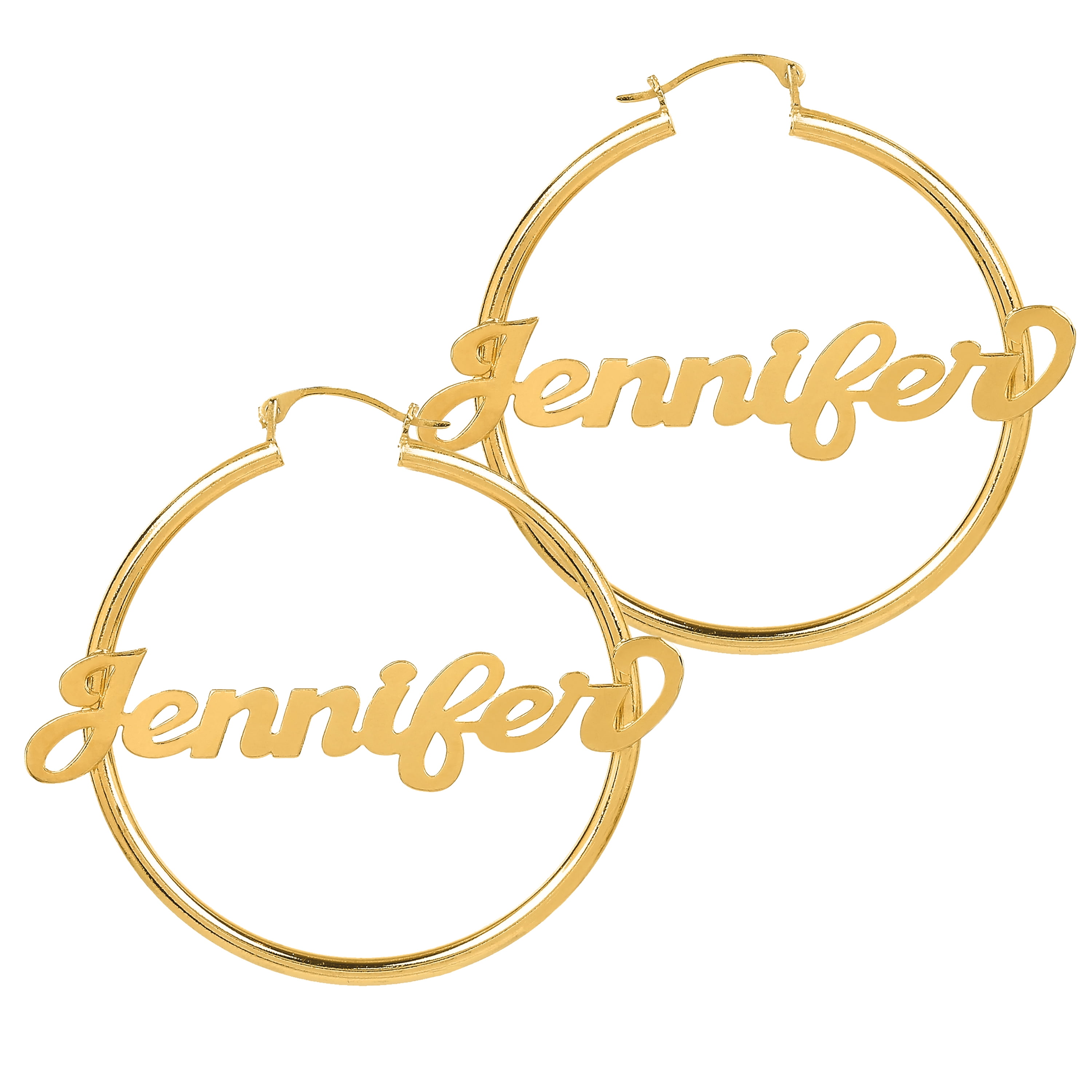 Personalized Script Name Polished Tube Hoop Earrings