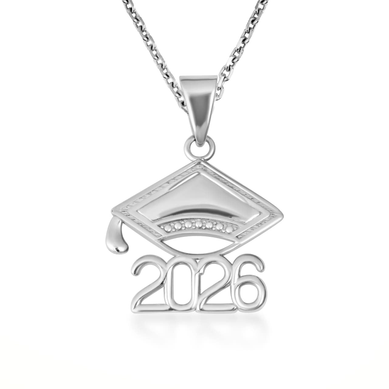 Sterling Silver Class Of 2026 Graduation Cap Pendant Necklace, 16" Chain
