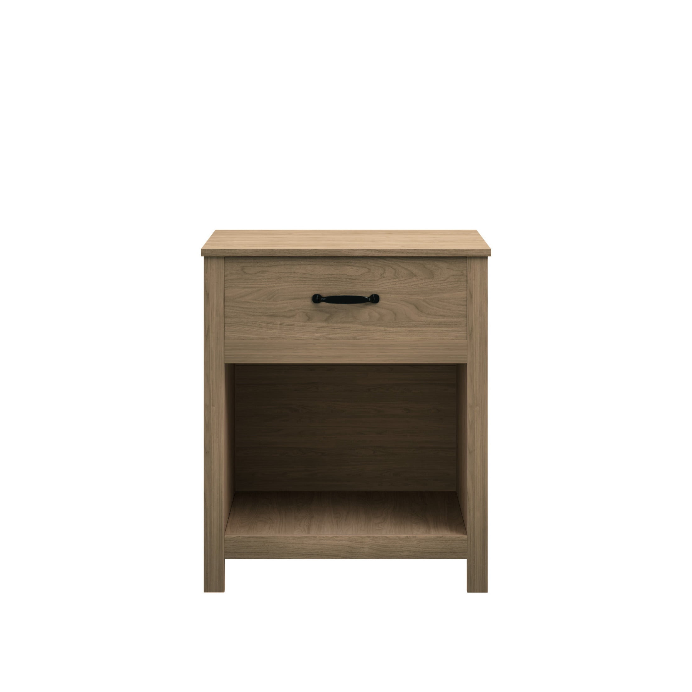 Noble House Wahid Modern Wood Nightstand with Smooth-Glide Drawer and Open Storage Shelf, Bedside Table, Brown