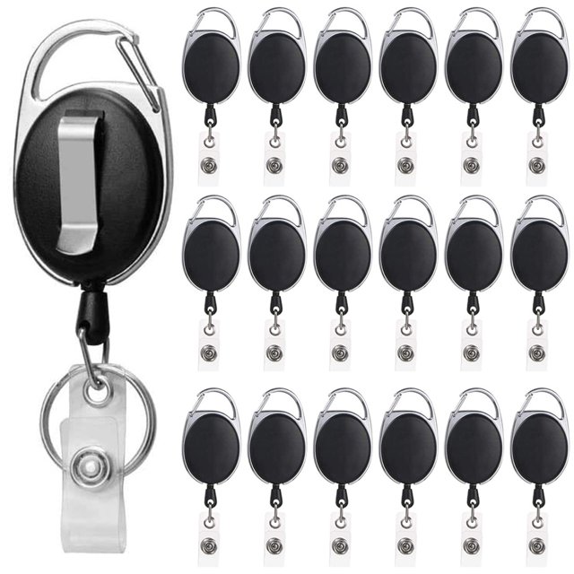 Officeship 100Pcs Carabiner Badge Holder Reels With Back Splint Black