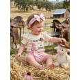 thumbnail image 5 of BemeyourBBs Western Baby Girls Summer Clothes Newborn Baby Girl Cowgirl Outfits I'm the New Cowgirl in the Town Letter Print Flying Sleeve Romper Boots Cowgirl Hat Print Shorts Headband Sets, 5 of 9