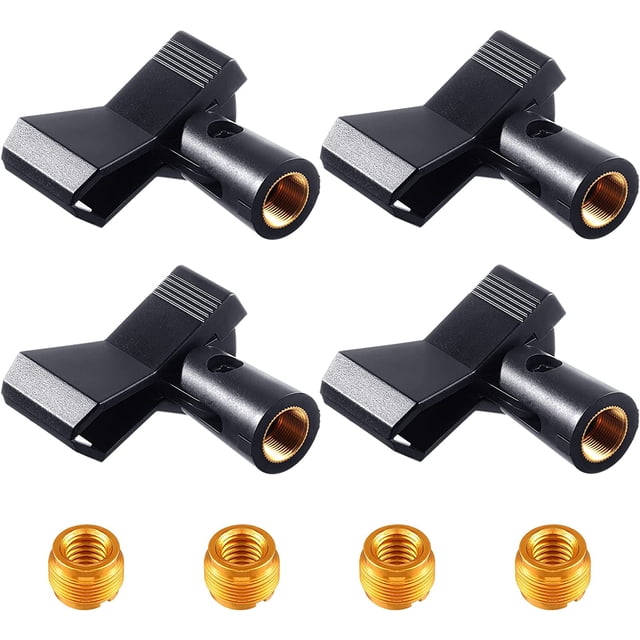 HSHDLDF Clips Micro pour Stands 4 Pièces Microphone Clip Titulaire avec 4 Adaptateurs Réglable Microphone Titulaire Sans Fil Pince de Support de Micro pour Support de Micro avec 5/8 Pouces Mâle à 3/8 Pouces Femelle Adaptateur