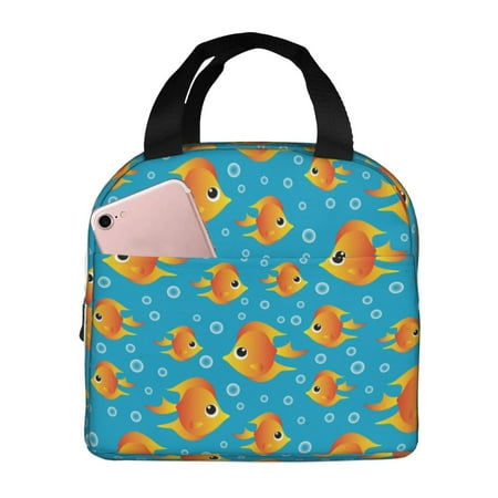 Insulated Lunch Bag for Women Men - Bright golden cartoon fish Leakproof Cooler Lunch Box for Women Men  Lunch Tote Bags for Work School Picnic Travel