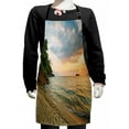 thumbnail image 1 of Landscape Kids Apron, Sunset Dawn Sea Ocean Island Romance Tropic Botanic Tree Photo, Boys Girls Apron Bib with Adjustable Ties for Cooking Baking Painting, Turquoise Peach, by Ambesonne, 1 of 2