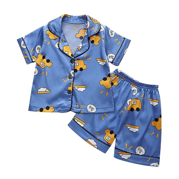 Lovzfmll Car Print Button Down Pajama Set for Boys, Short Sleeve Collared Top & Shorts, Lounge Wear Outfits for Infant 1-2 Years